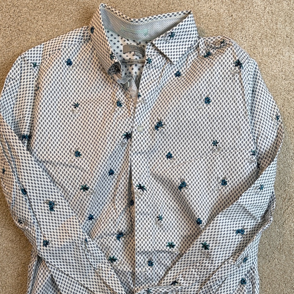 Ted Baker London White and Navy Patterned Shirt